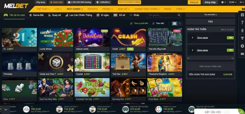 trò chơi casino melbet